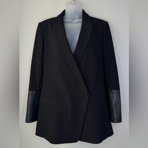 Club Monaco Double‑Breasted Wool‑Blend Blazer Lamb‎ Leather Cuff Sleeves Size 12